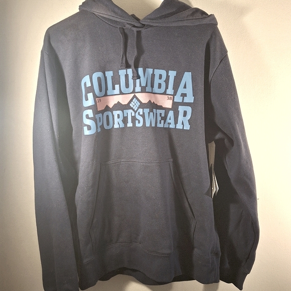 NWT Columbia Men's Navy Blue Long Sleeve Logo Hoodie Size M - Picture 1 of 9